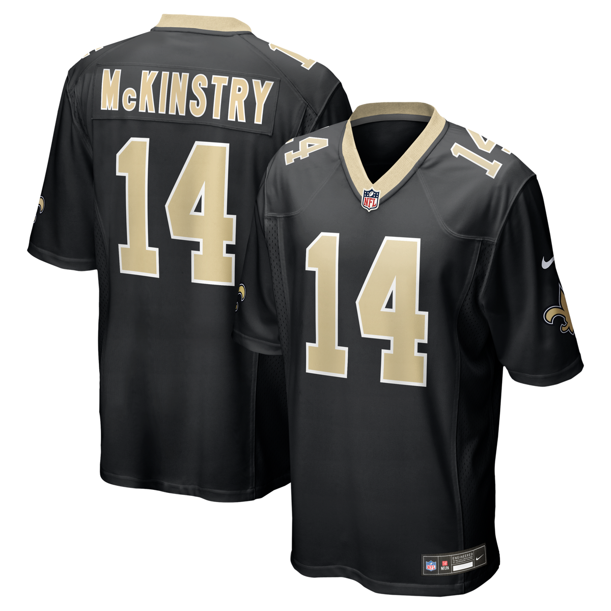 New Orleans Saints Ga'Quincy McKinstry Black Player Game Jersey product image 1, provided for visual reference and product