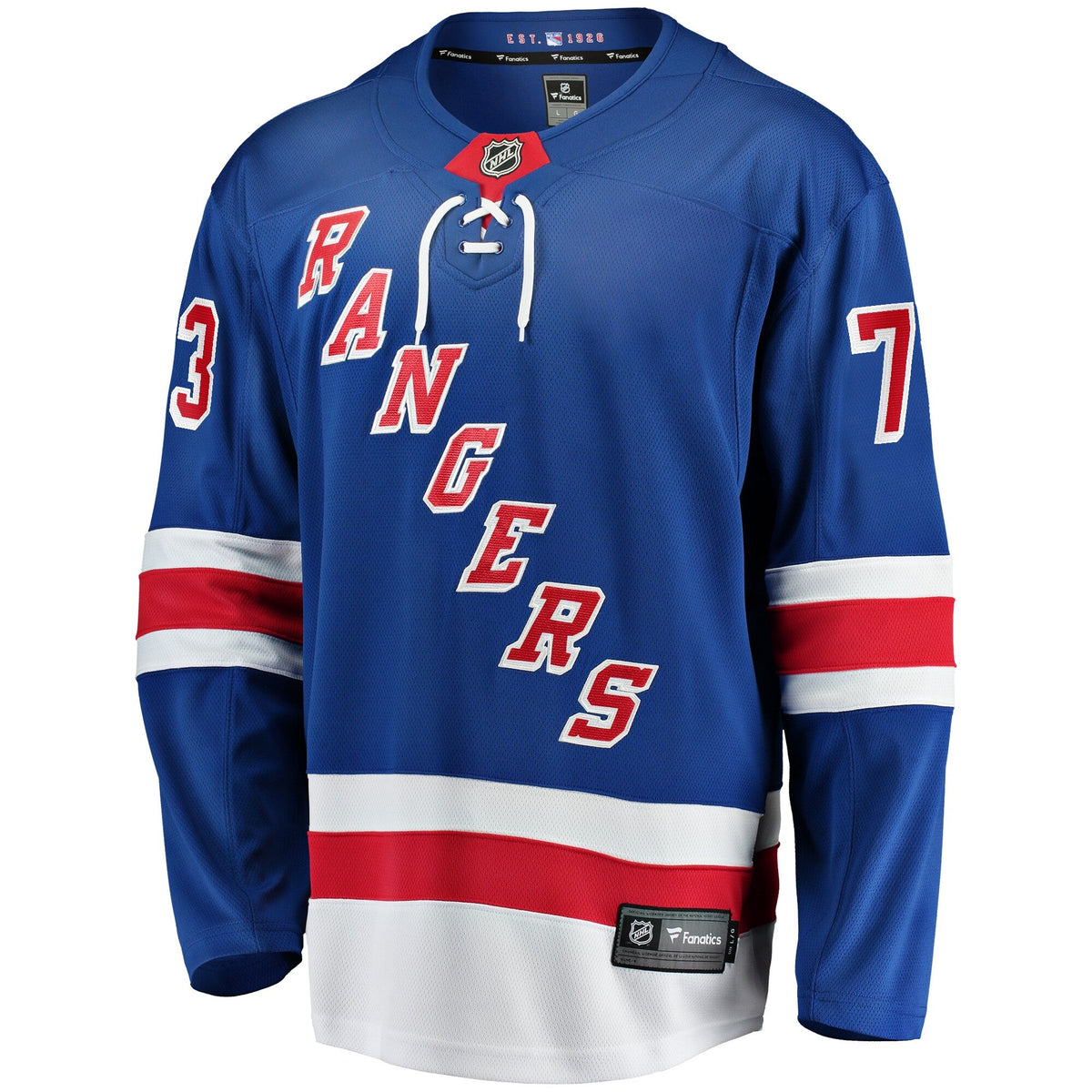 New York Rangers Matt Rempe Blue Home Breakaway Jersey product image 3, provided for visual reference and product detail