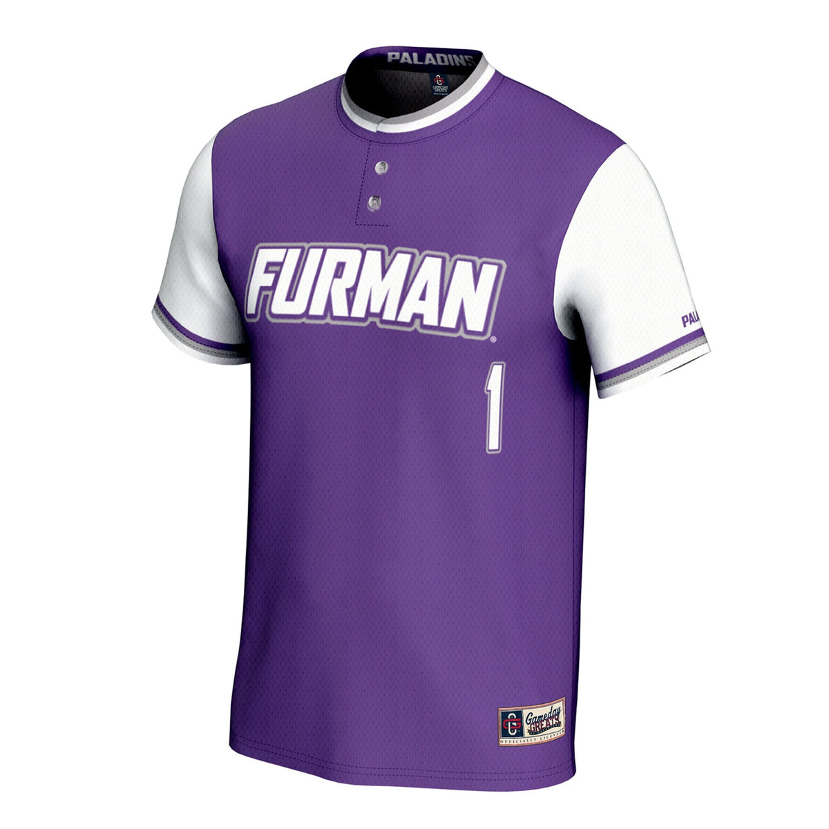 Furman Paladins Lightweight Collegiate Softball Fashion Jersey - Purple product image 3, provided for visual reference and