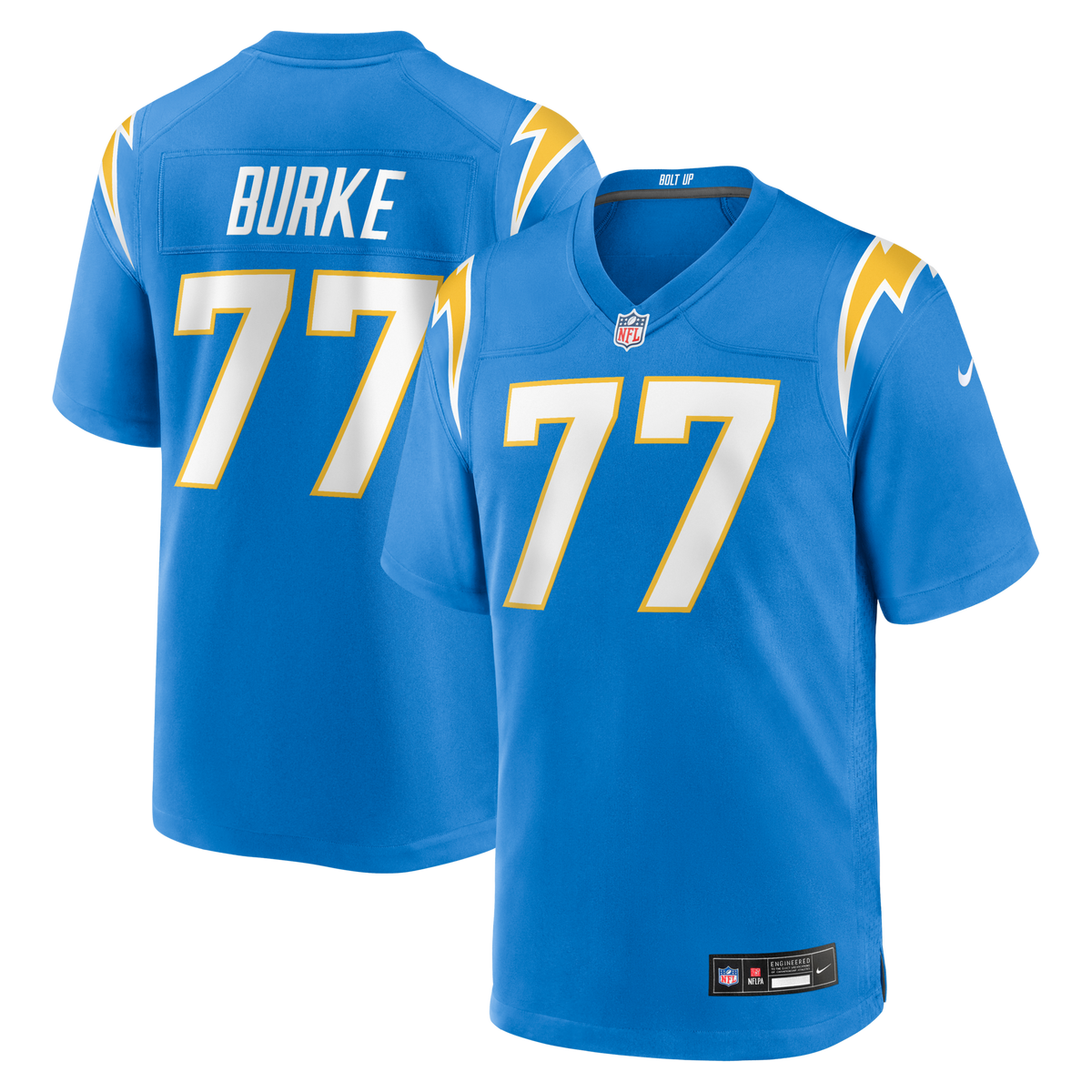 Los Angeles Chargers Travis Burke Powder Blue Team Game Jersey product image 1, provided for visual reference and product