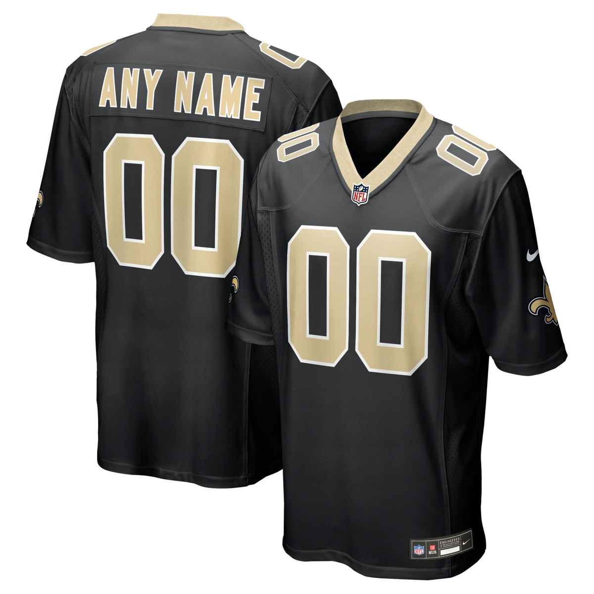 New Orleans Saints Black Custom Game Jersey product image 1, provided for visual reference and product detail review