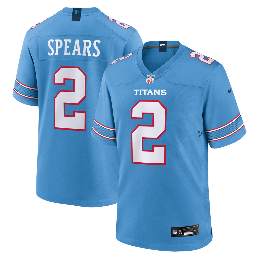 Tennessee Titans Tyjae Spears Light Blue Game Jersey product image 2, provided for visual reference and product detail review