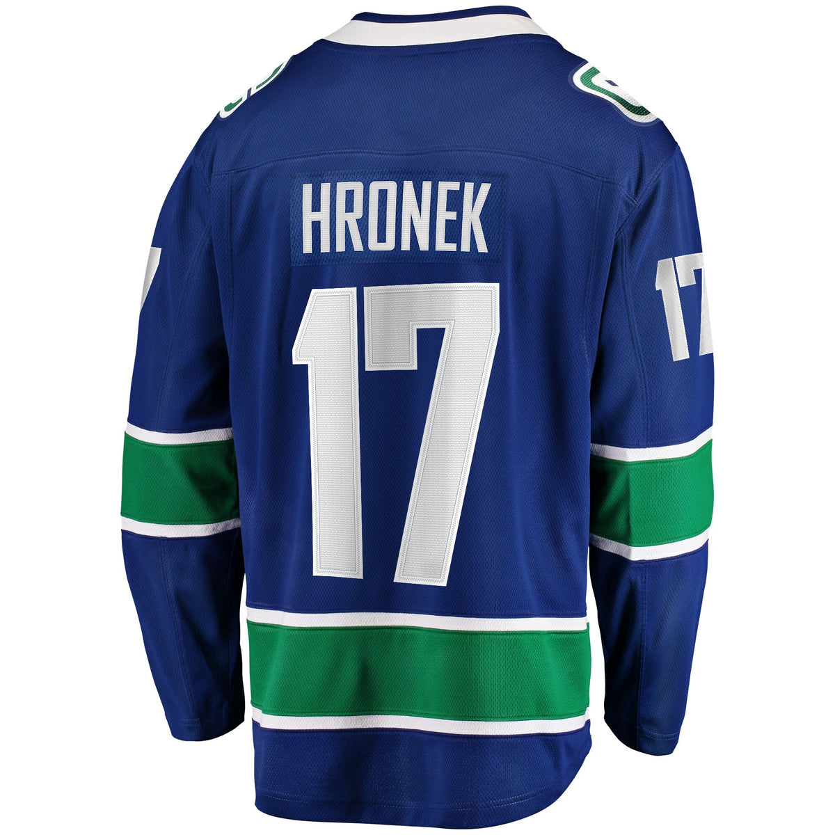Vancouver Canucks Filip Hronek Blue Home Breakaway Jersey product image 4, provided for visual reference and product detail
