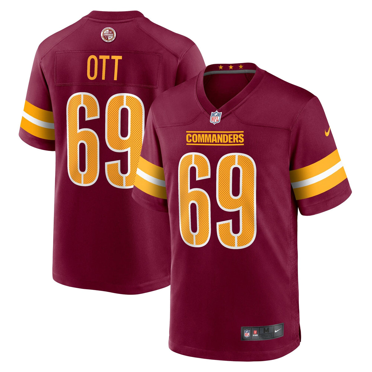 Washington Commanders Tyler Ott Burgundy Game Jersey product image 1, provided for visual reference and product detail review