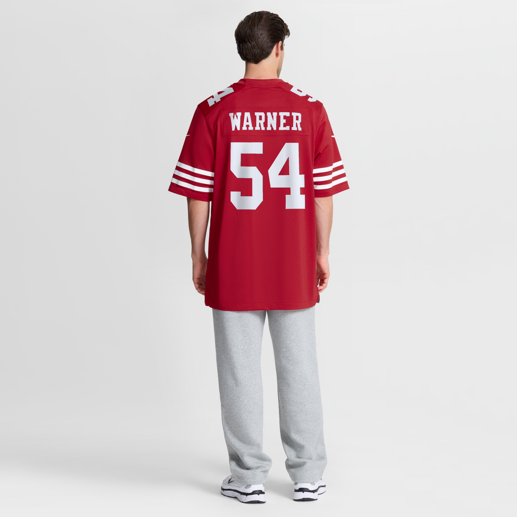 San Francisco 49ers Fred Warner Scarlet Team Game Player Jersey product image 9, provided for visual reference and product