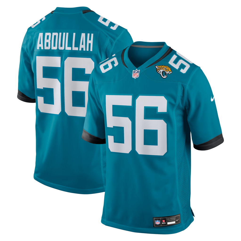 Jacksonville Jaguars Yasir Abdullah Teal Team Game Jersey product image 1, provided for visual reference and product detail