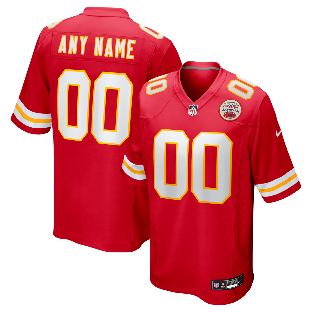 Kansas City Chiefs Red Custom Game Jersey product image 1, provided for visual reference and product detail review