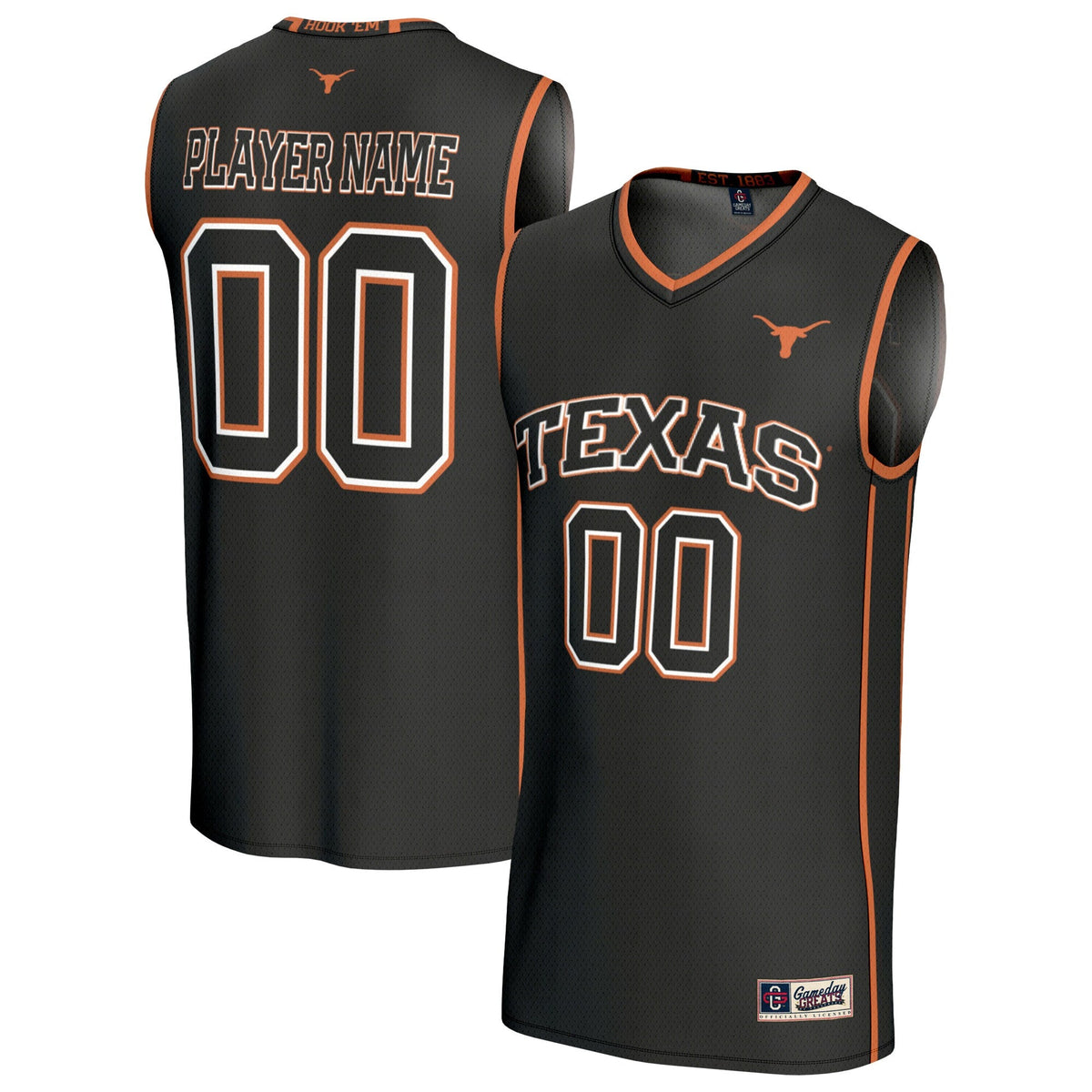 Texas Longhorns Lightweight Collegiate Basketball NIL Pick-A-Player Fashion Jersey - Black product image 2, provided for