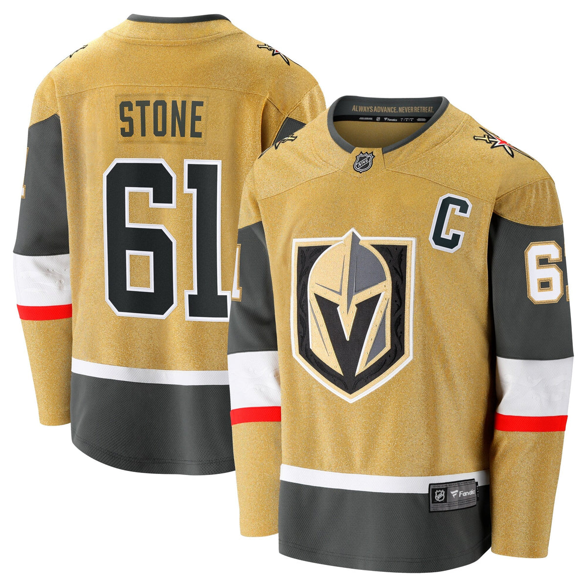 Vegas Golden Knights Mark Stone Gold Home Breakaway Jersey product image 1, provided for visual reference and product detail
