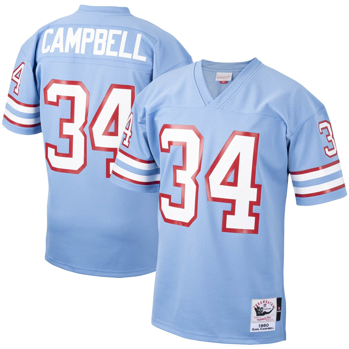 Houston Oilers 1980 Earl Campbell Light Blue Authentic Throwback Retired Player Jersey product image 1, provided for visual