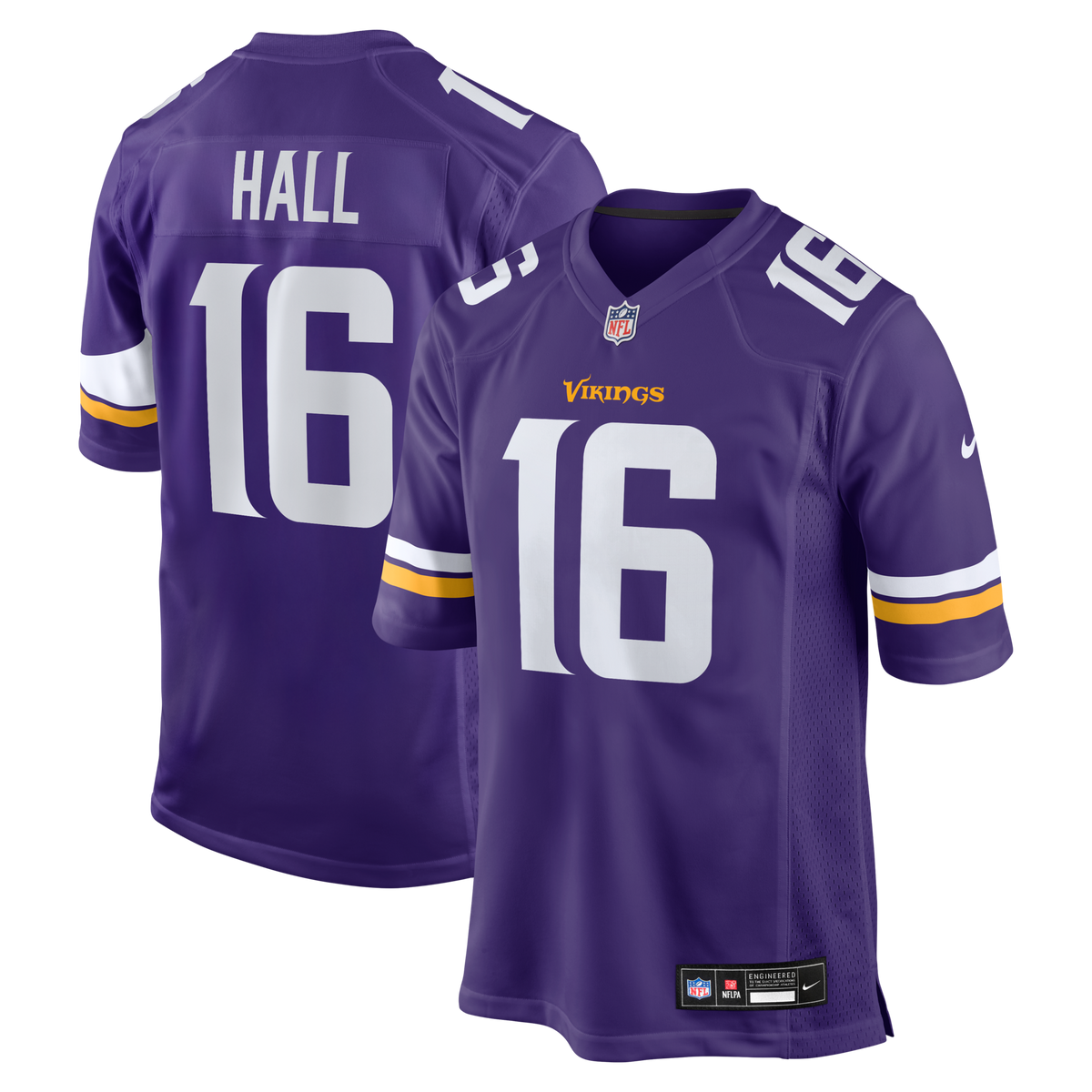 Minnesota Vikings Jaren Hall Purple Game Jersey product image 1, provided for visual reference and product detail review