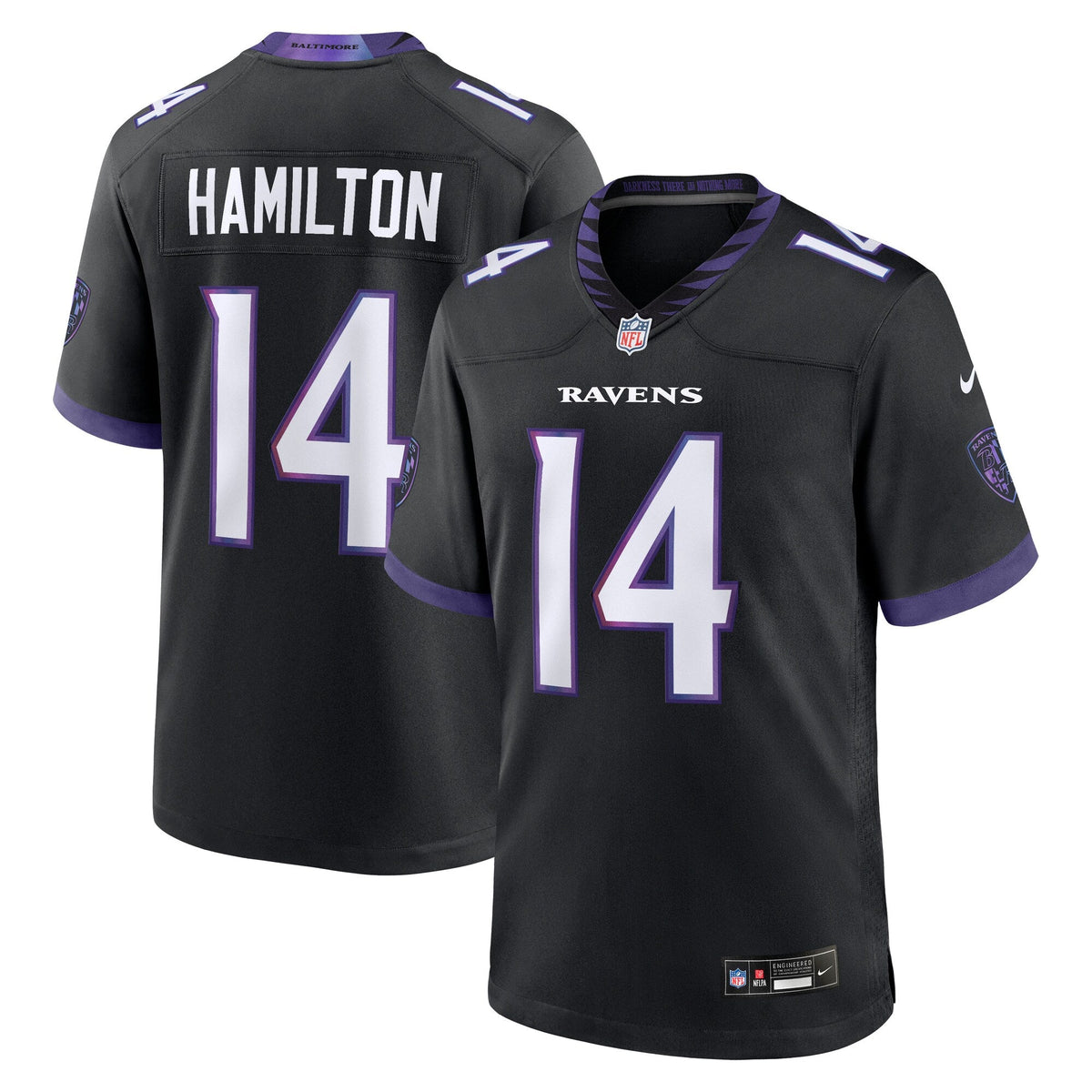 Baltimore Ravens Kyle Hamilton Black Alternate Game Jersey product image 2, provided for visual reference and product detail
