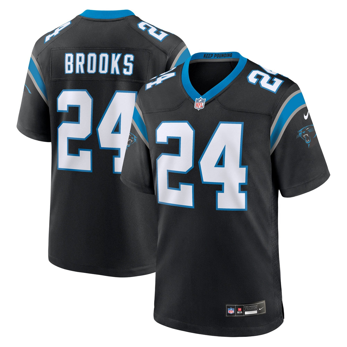 Carolina Panthers Jonathon Brooks Black Game Jersey product image 2, provided for visual reference and product detail review