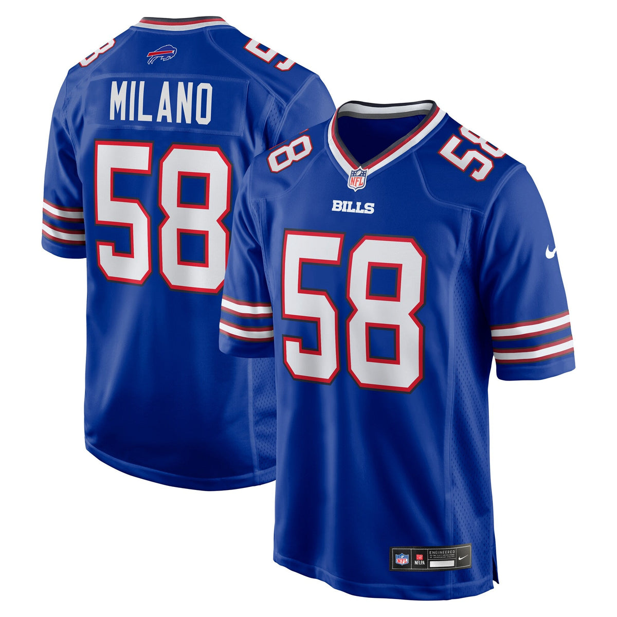 Buffalo Bills Matt Milano Royal Game Player Jersey product image 1, provided for visual reference and product detail review