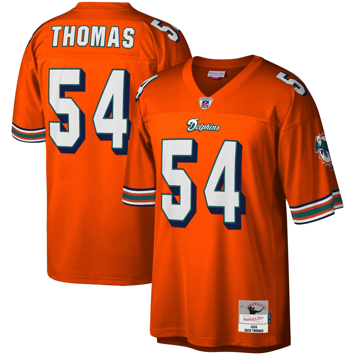 Miami Dolphins Zach Thomas Orange Legacy Replica Jersey product image 1, provided for visual reference and product detail