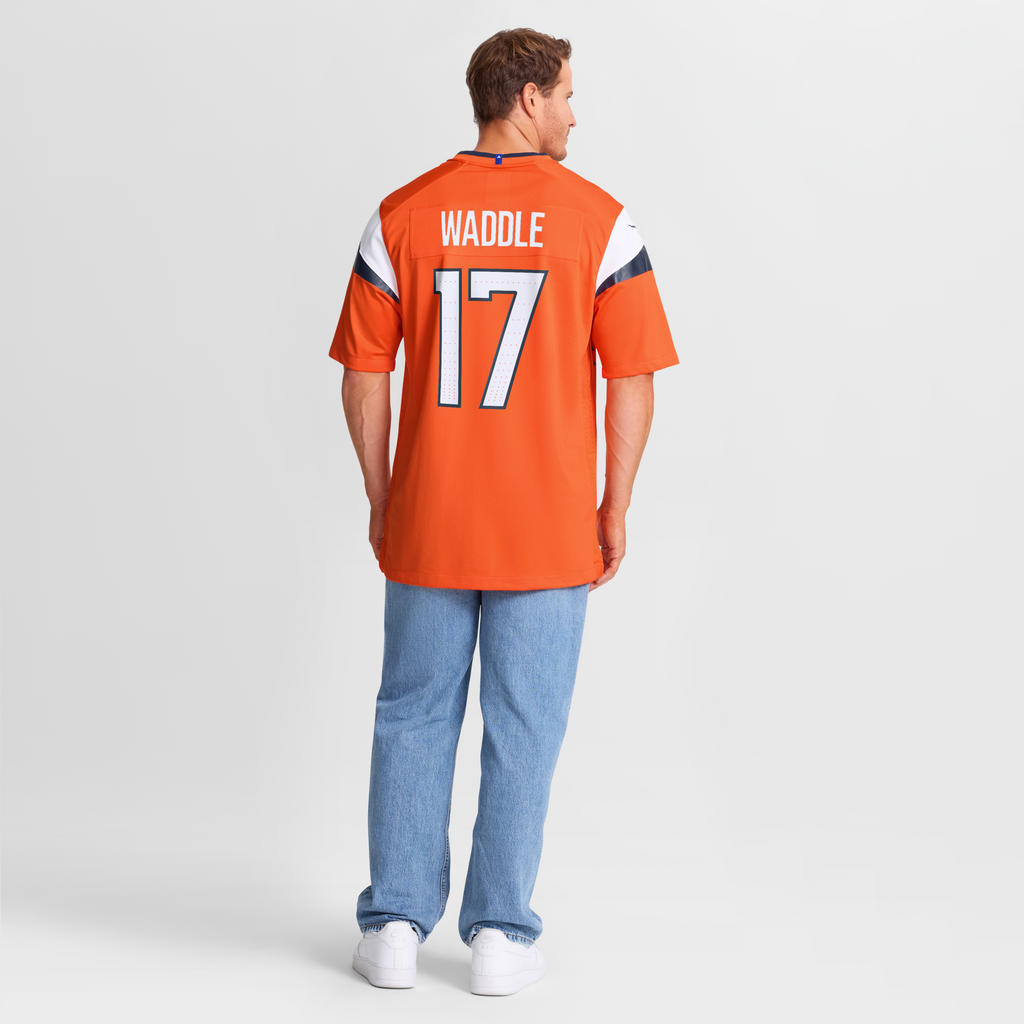 Denver Broncos Jaylen Waddle Orange Game Jersey product image 6, provided for visual reference and product detail review