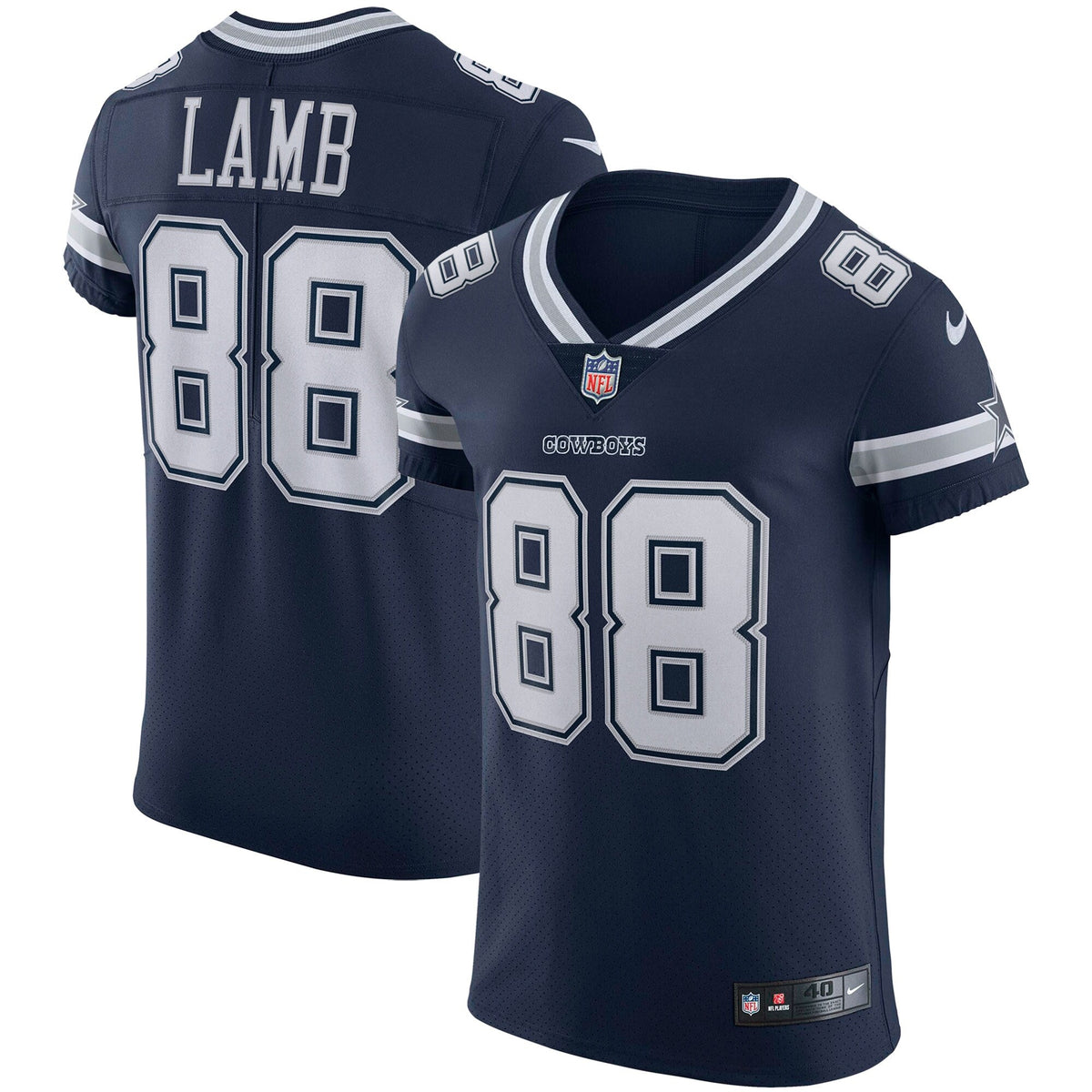 Dallas Cowboys CeeDee Lamb Navy Vapor Elite Jersey product image 2, provided for visual reference and product detail review