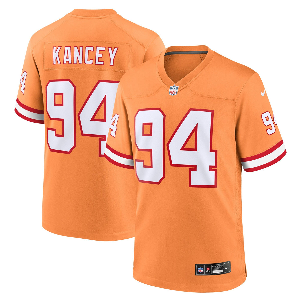 Tampa Bay Buccaneers Calijah Kancey Orange Alternate Game Jersey product image 2, provided for visual reference and product