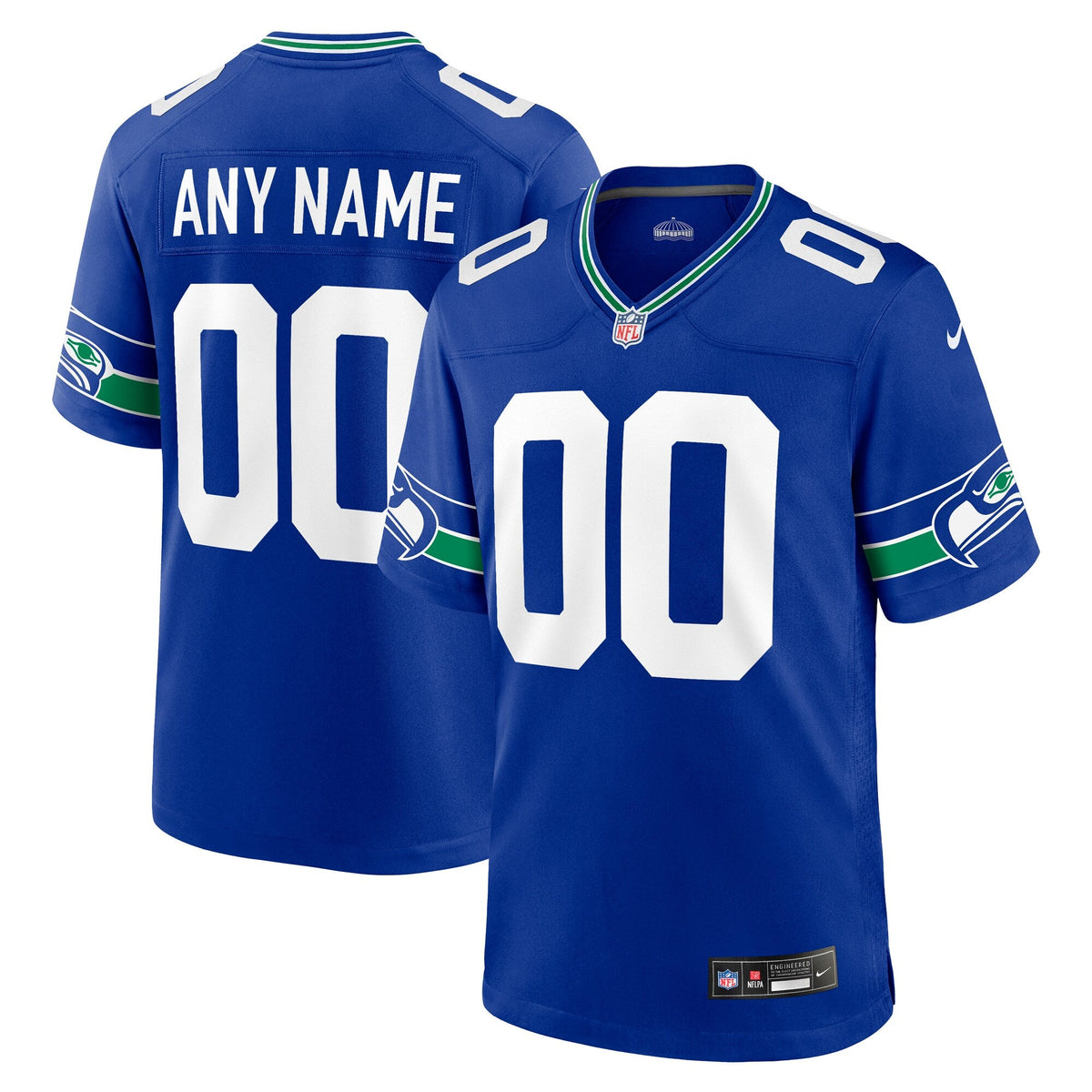 Seattle Seahawks Royal Throwback Custom Jersey product image 1, provided for visual reference and product detail review