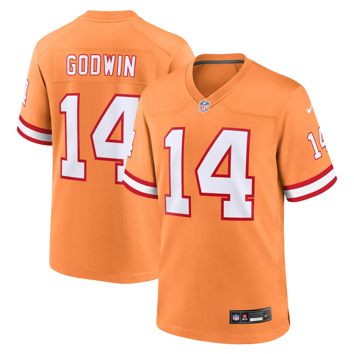 Tampa Bay Buccaneers Chris Godwin Orange Throwback Game Jersey product image 2, provided for visual reference and product