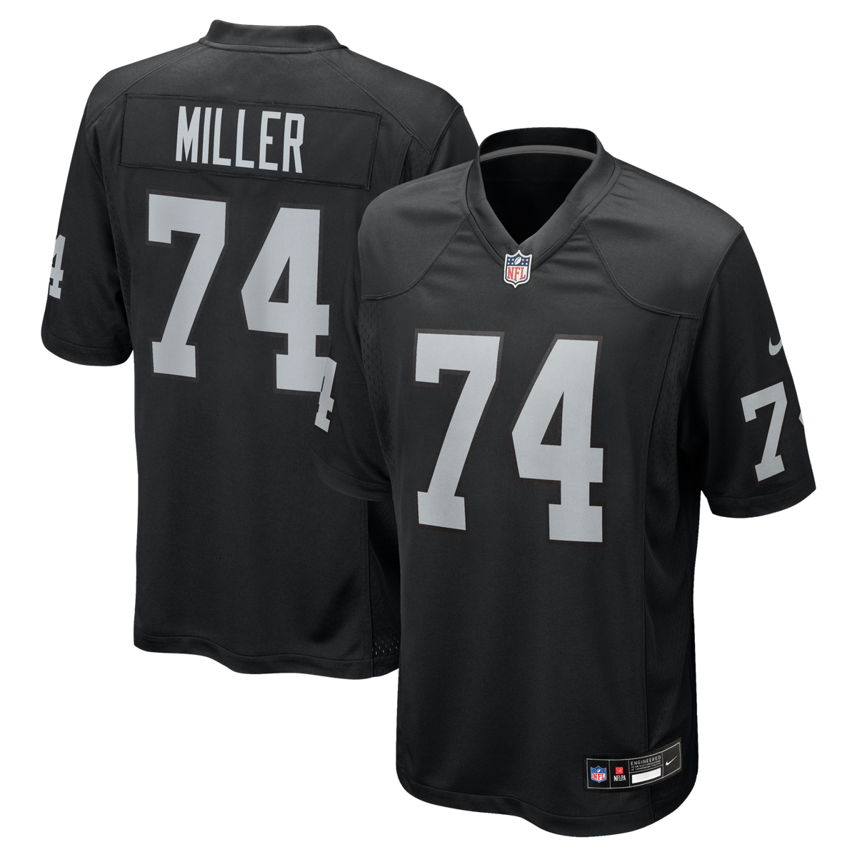 Las Vegas Raiders Kolton Miller Black Game Jersey product image 1, provided for visual reference and product detail review
