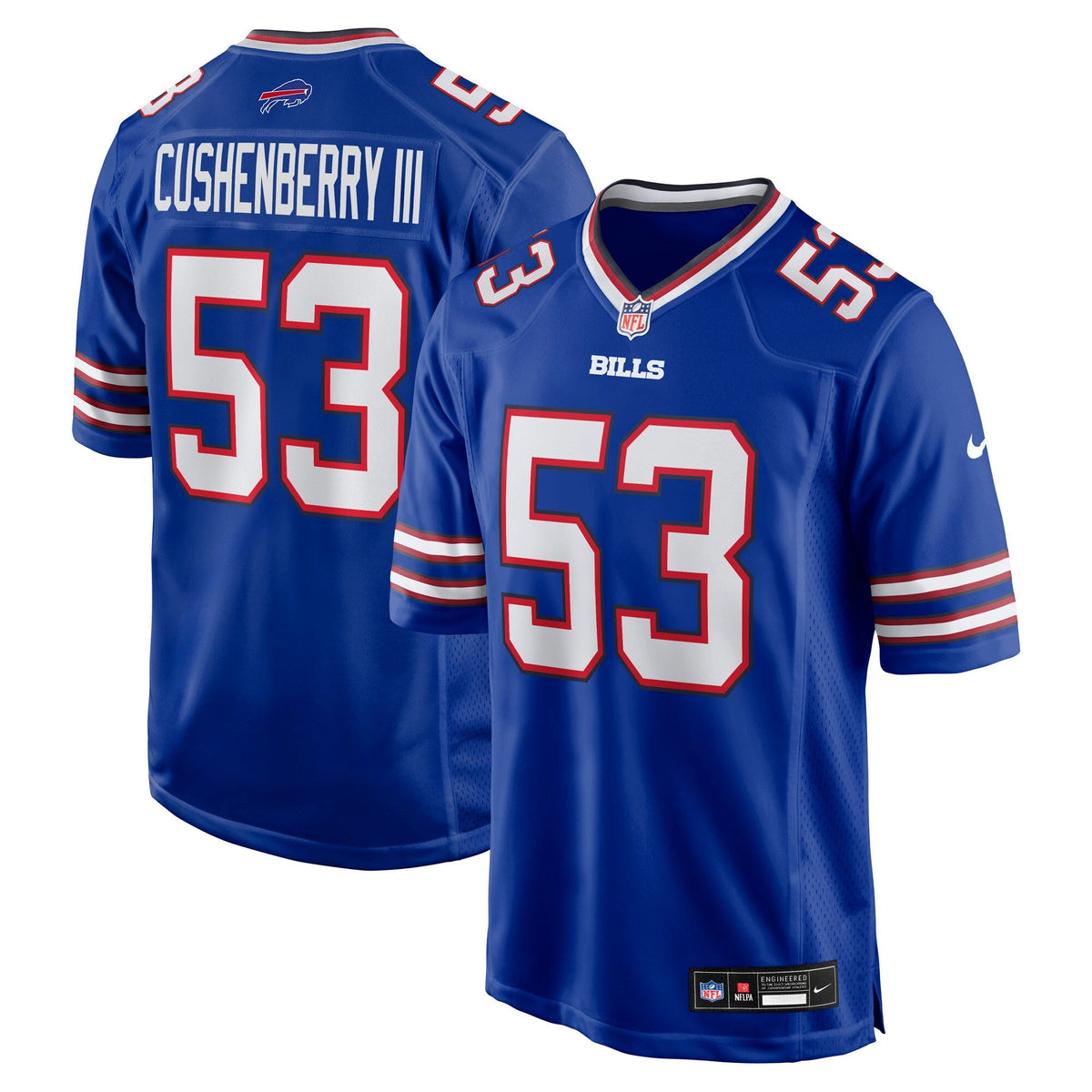 Buffalo Bills Lloyd Cushenberry III Royal Team Game Jersey product image 1, provided for visual reference and product detail