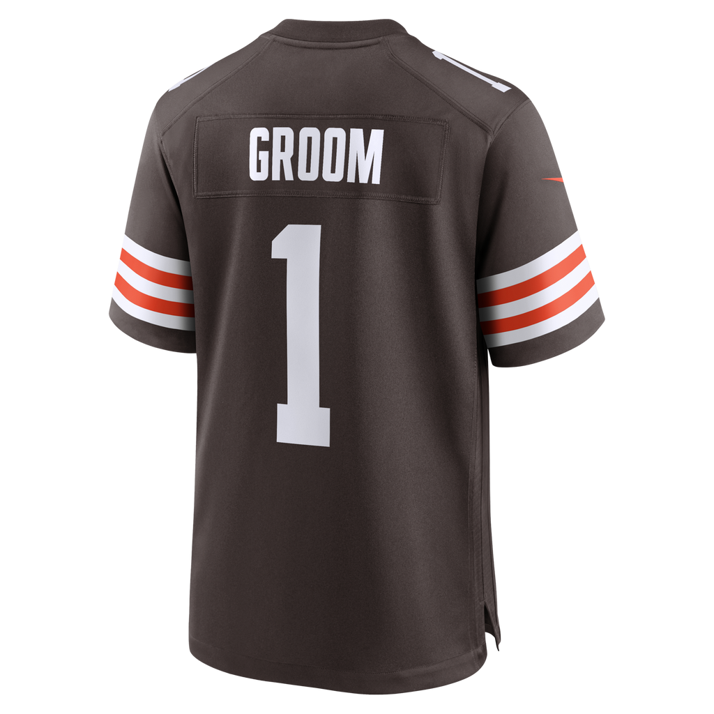 Cleveland Browns Number 1 Groom Brown Game Jersey product image 3, provided for visual reference and product detail review