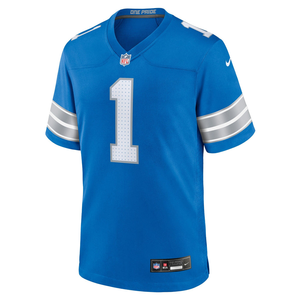 Detroit Lions Number 1 Groom Blue Game Jersey product image 2, provided for visual reference and product detail review