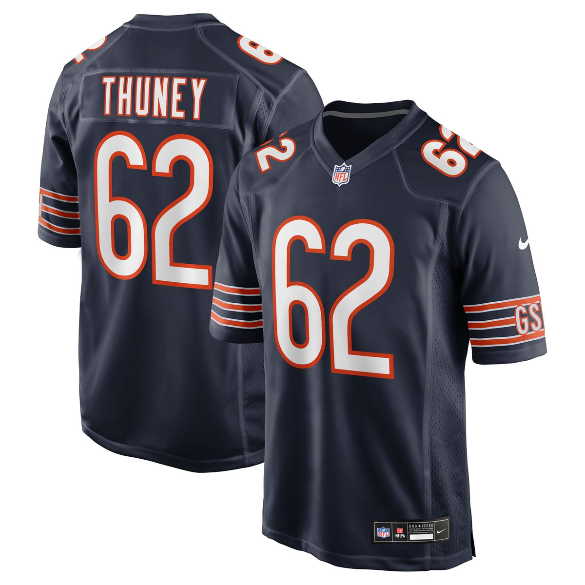Chicago Bears Joe Thuney Navy Team Game Jersey product image 1, provided for visual reference and product detail review