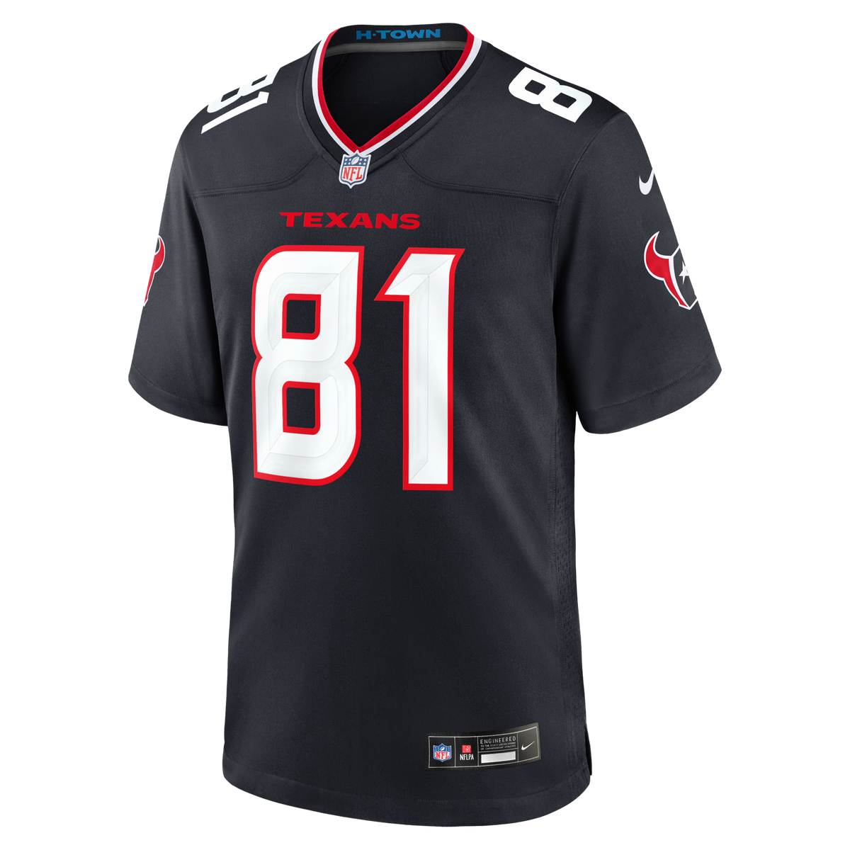 Houston Texans Jayden Higgins Navy Game Jersey product image 2, provided for visual reference and product detail review