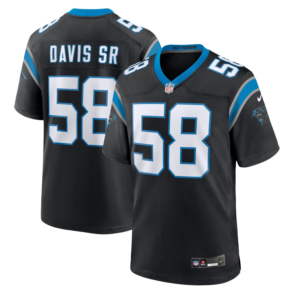 Carolina Panthers Thomas Davis Sr. Black Team Retired Game Jersey product image 2, provided for visual reference and product