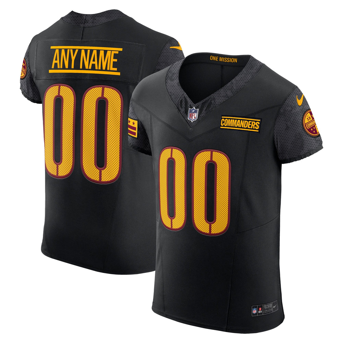Washington Commanders Black Alternate Vapor F.U.S.E. Elite Custom Jersey product image 1, provided for visual reference and