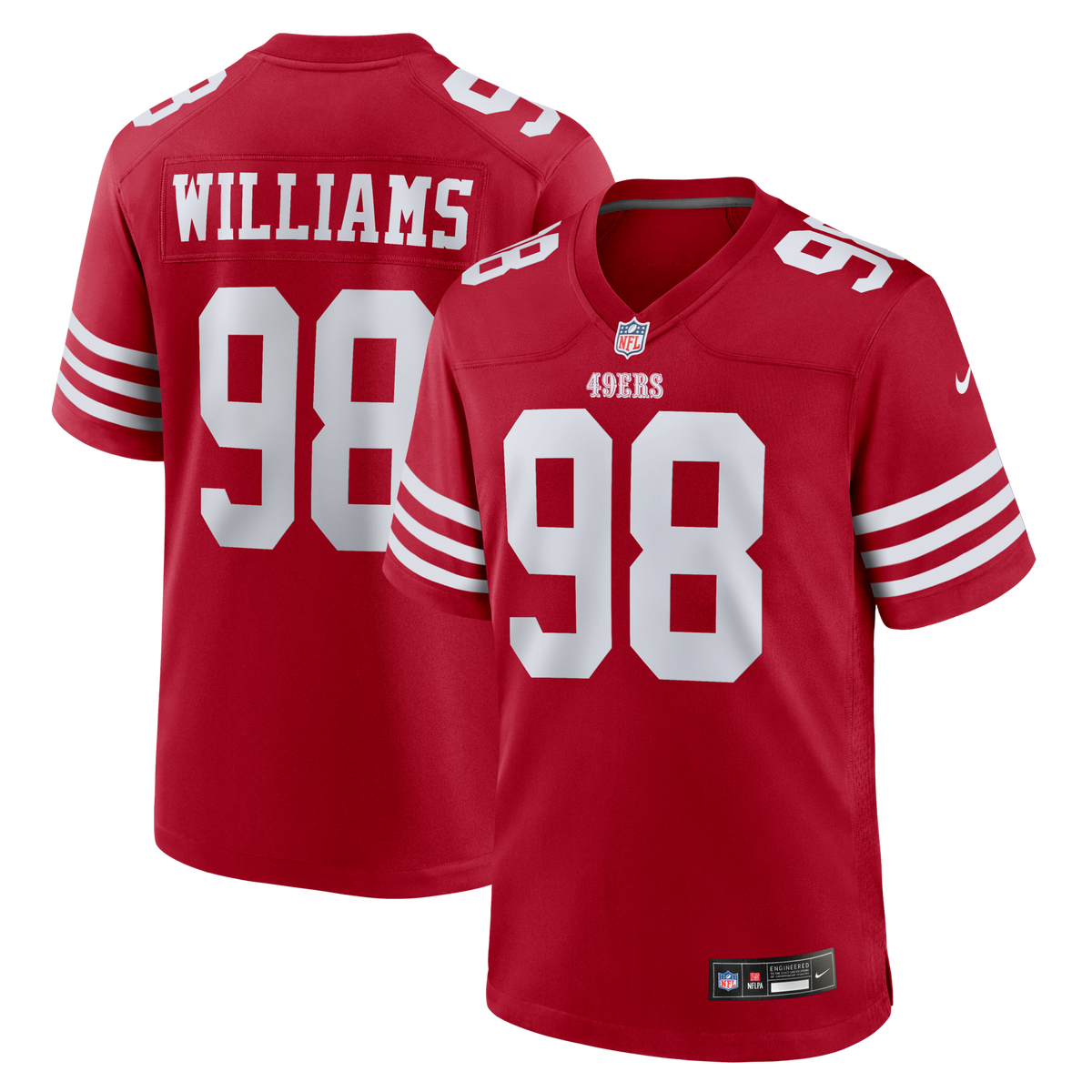 San Francisco 49ers Mykel Williams Scarlet Game Player Jersey product image 1, provided for visual reference and product