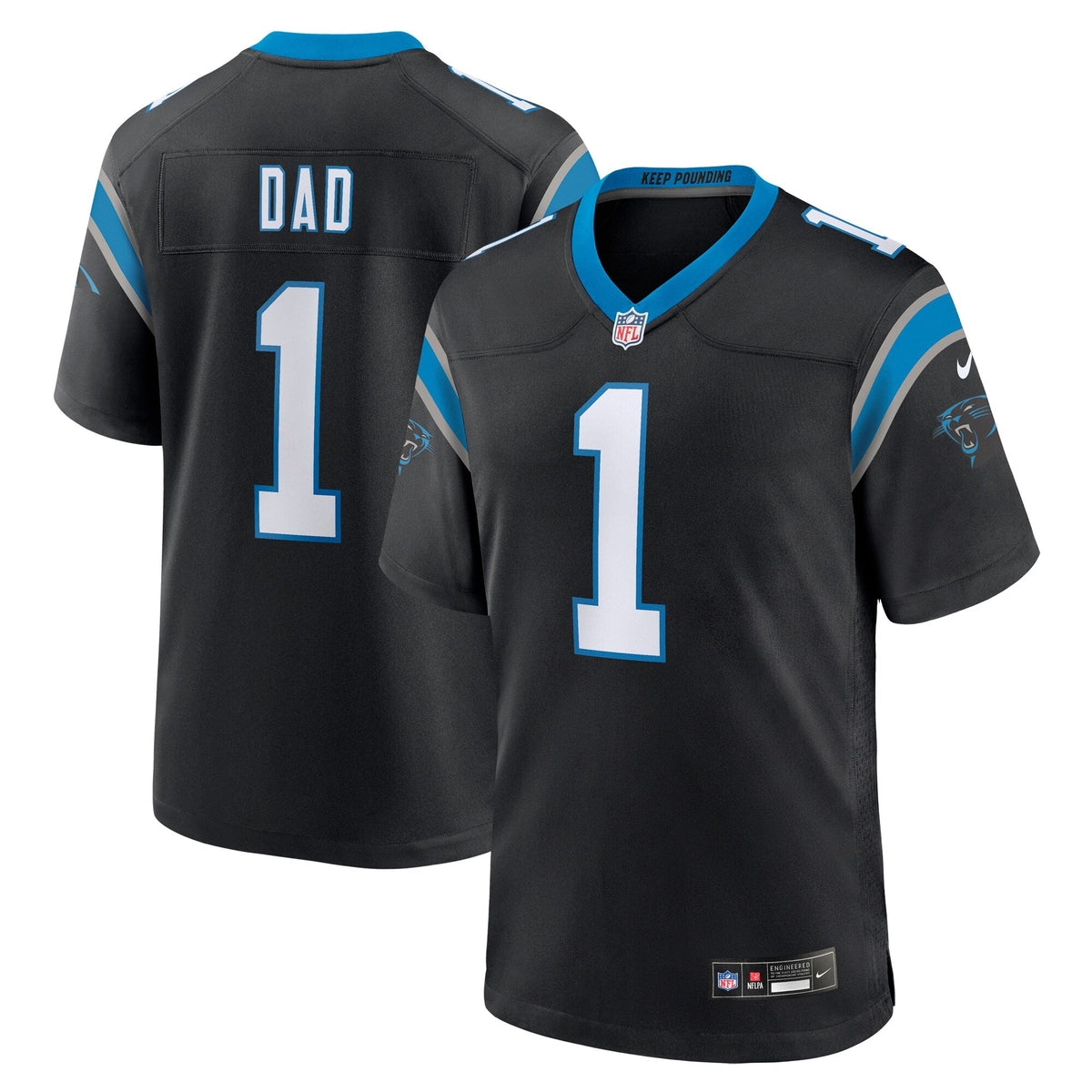 Carolina Panthers Number 1 Dad Black Game Jersey product image 2, provided for visual reference and product detail review