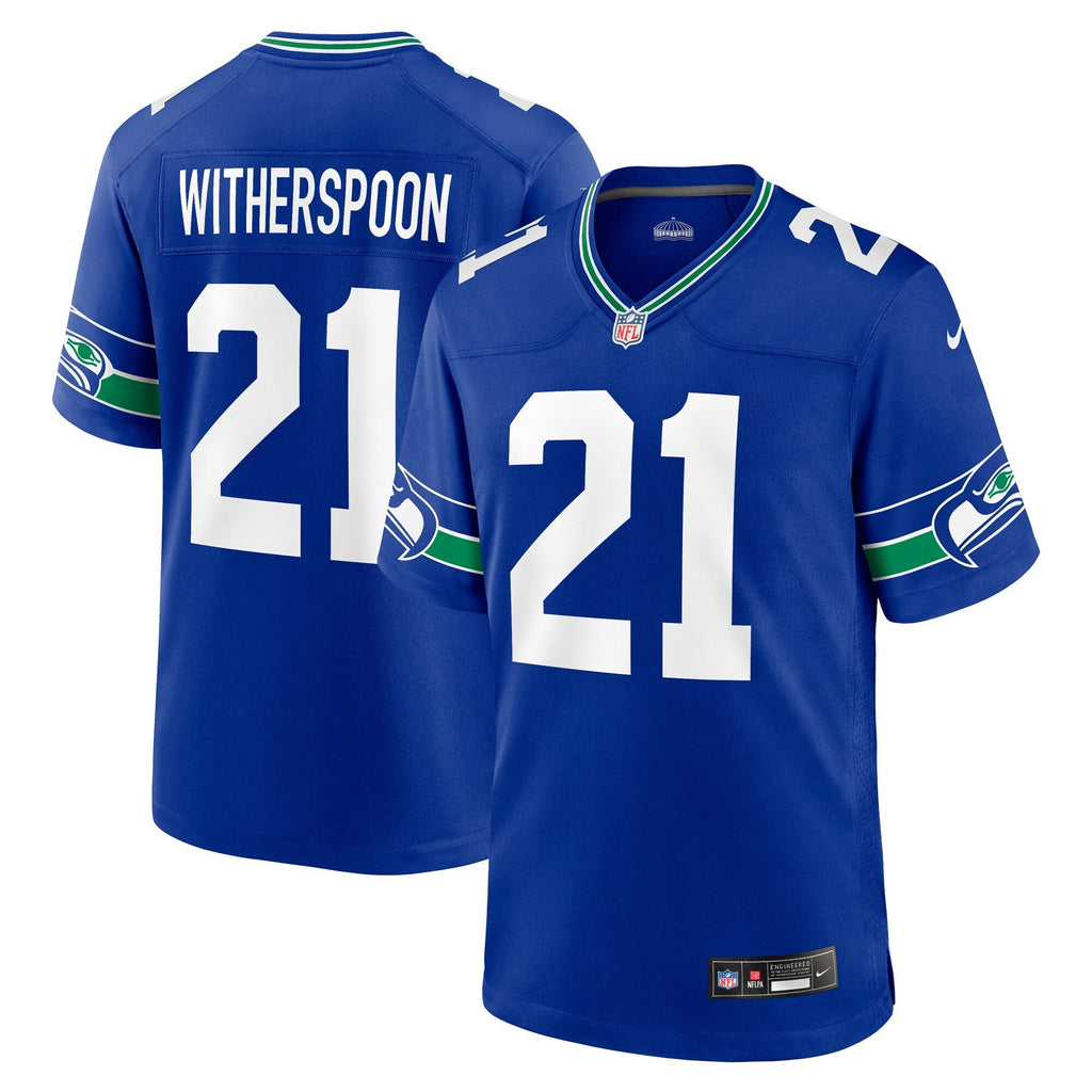 Seattle Seahawks Devon Witherspoon Royal Throwback Player Game Jersey product image 2, provided for visual reference and