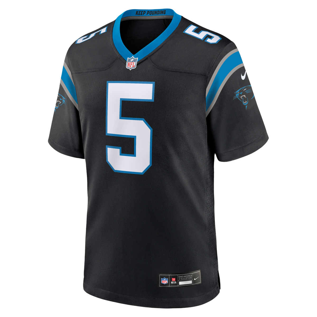 Carolina Panthers Jaelan Phillips Black Game Jersey product image 3, provided for visual reference and product detail review