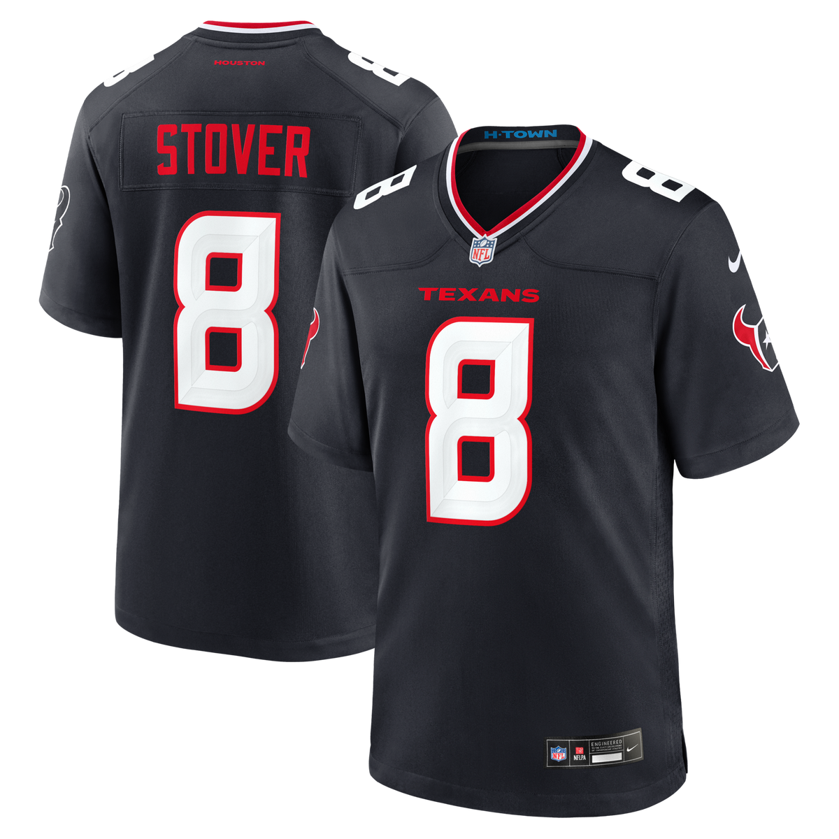 Houston Texans Cade Stover Navy Team Game Jersey product image 1, provided for visual reference and product detail review