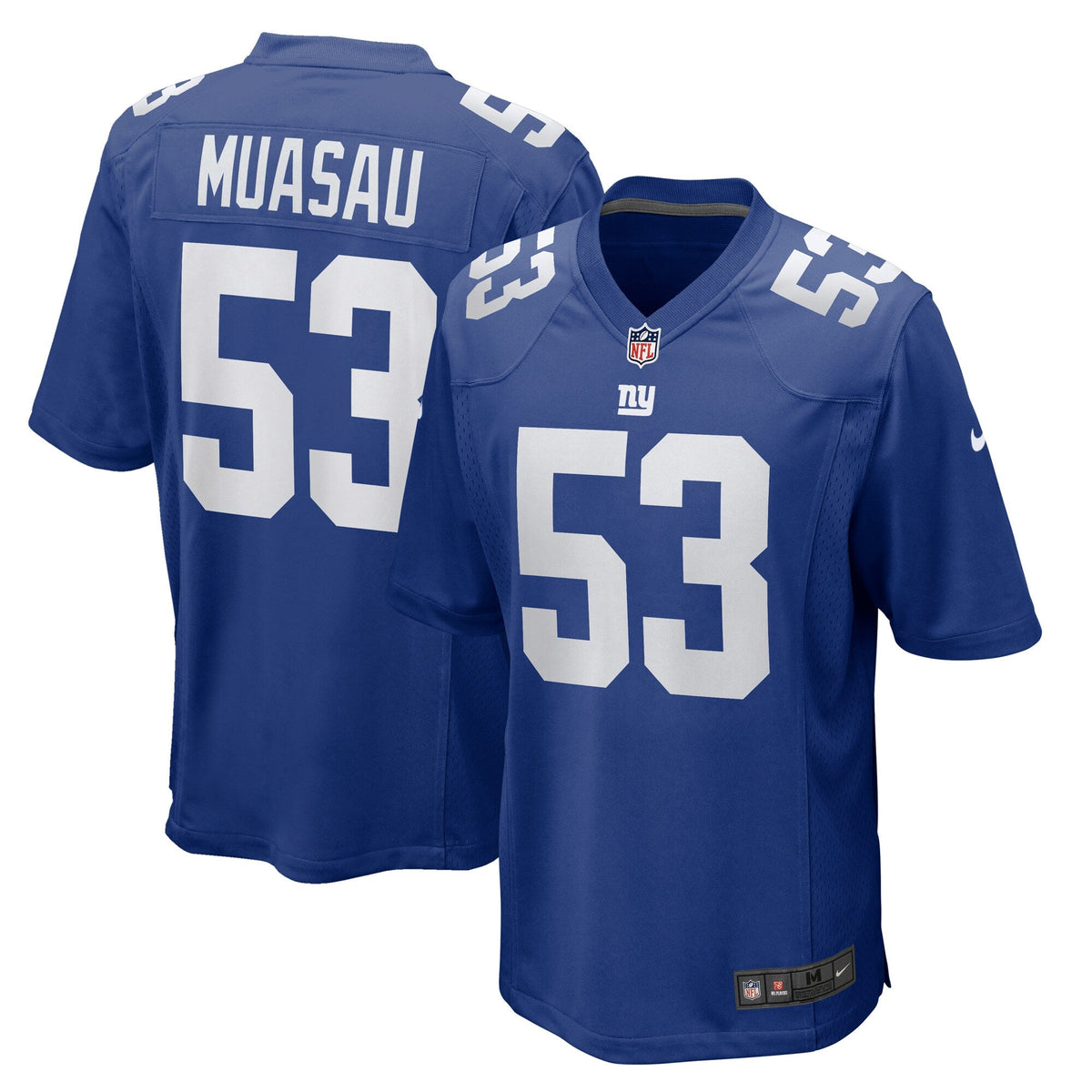 New York Giants Darius Muasau Royal Team Game Jersey product image 1, provided for visual reference and product detail review