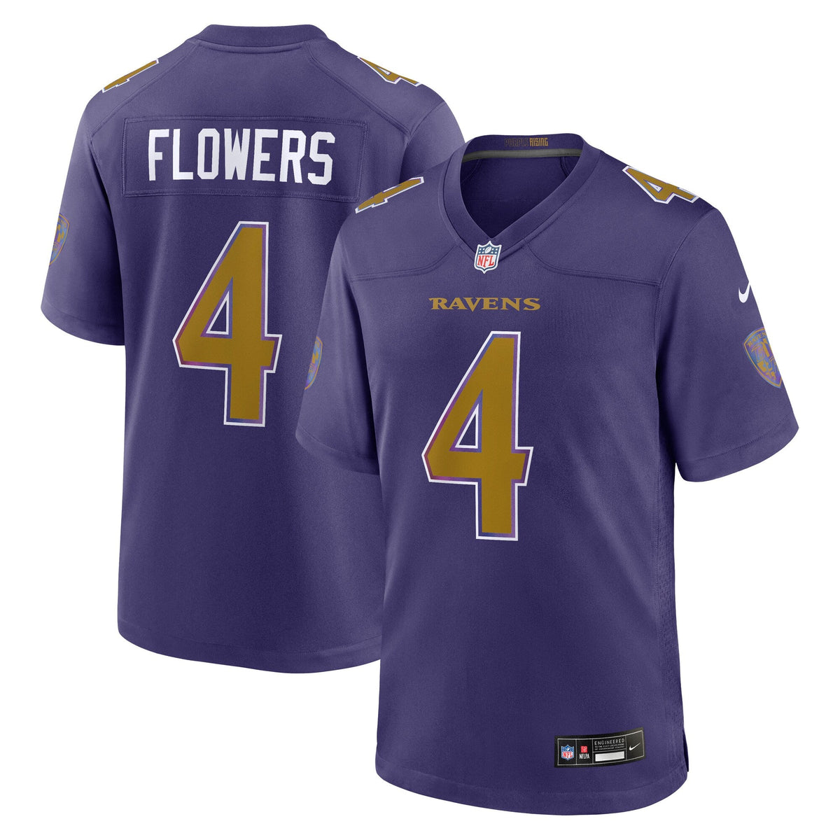 Baltimore Ravens Zay Flowers Purple Alternate Game Jersey product image 1, provided for visual reference and product detail
