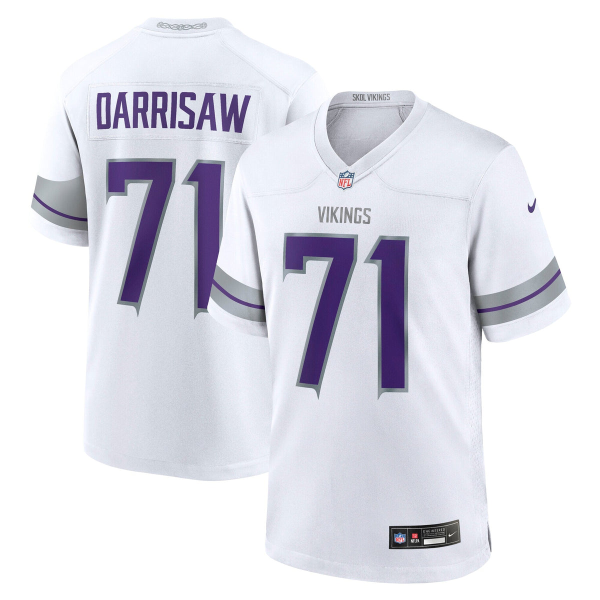 Minnesota Vikings Christian Darrisaw White Alternate Game Jersey product image 2, provided for visual reference and product
