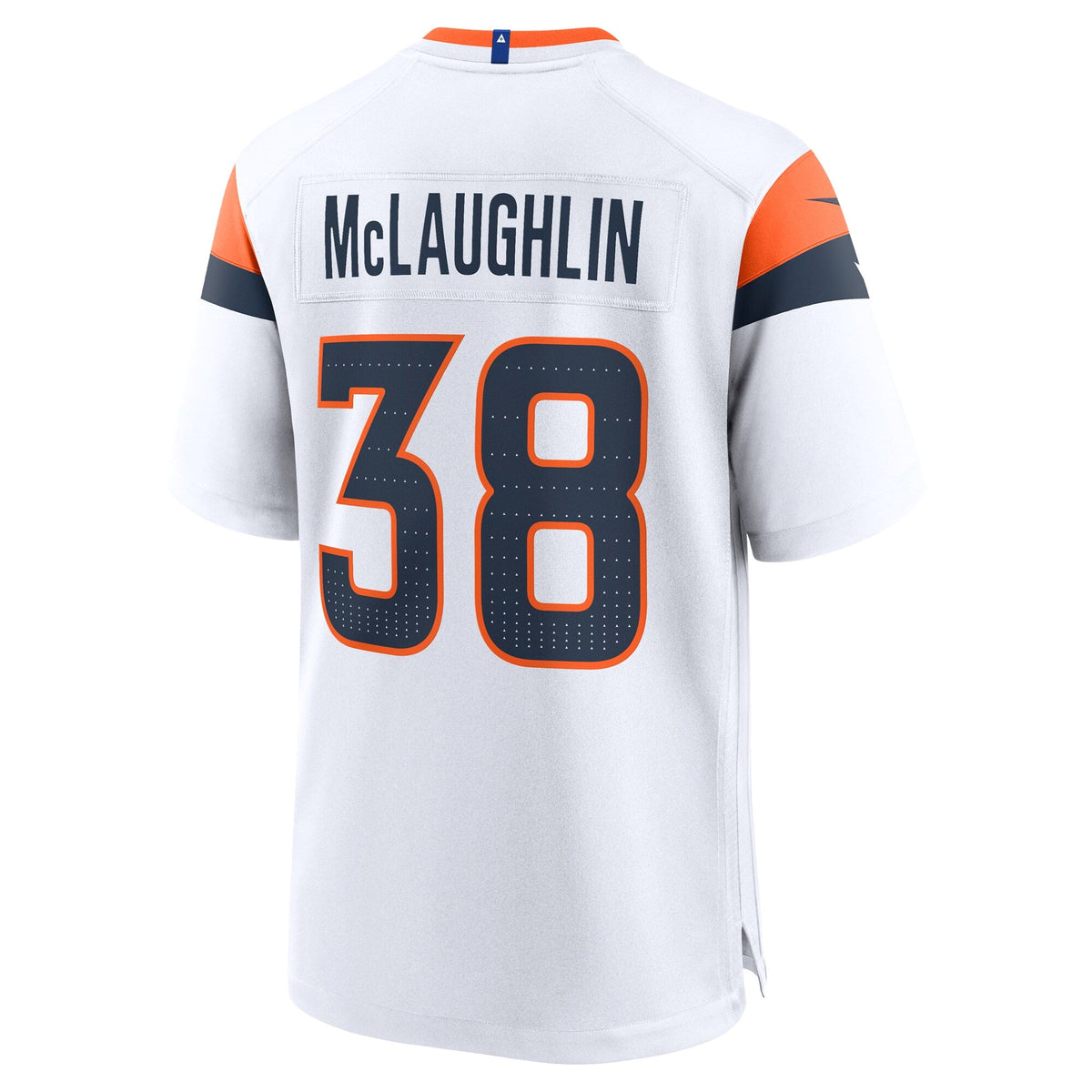 Denver Broncos Jaleel McLaughlin White Game Jersey product image 4, provided for visual reference and product detail review