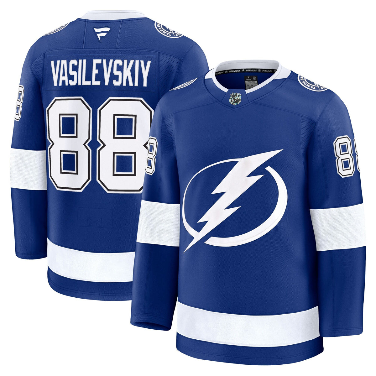 Tampa Bay Lightning Andrei Vasilevskiy Blue Home Premium Jersey product image 2, provided for visual reference and product