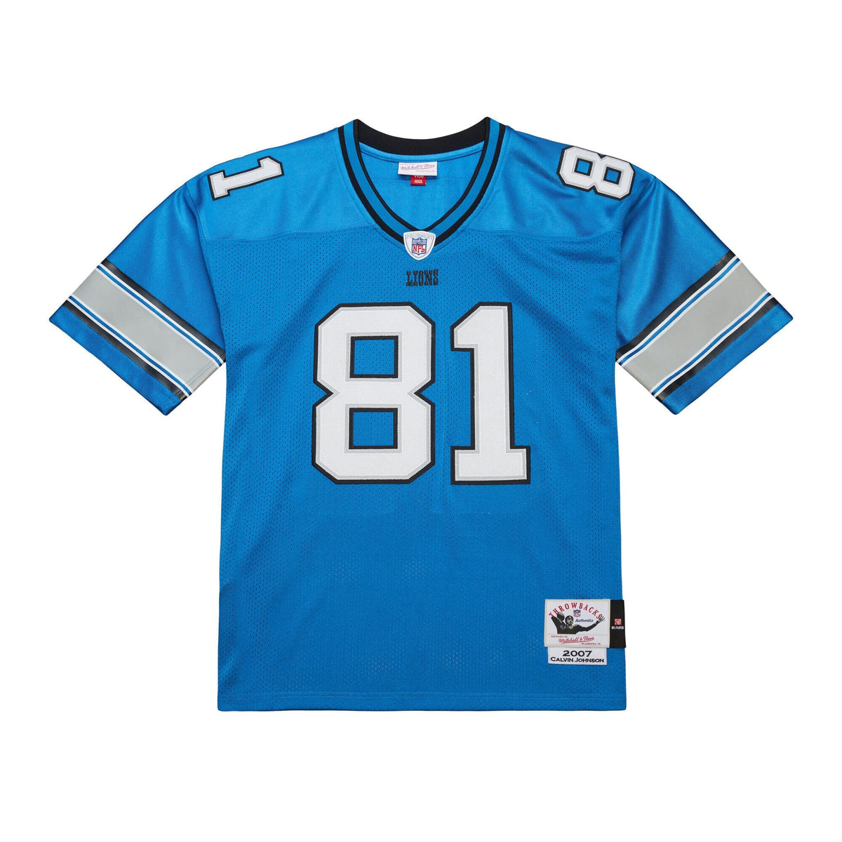 Detroit Lions Calvin Johnson Blue 2007 Authentic Throwback Retired Player Jersey product image 3, provided for visual