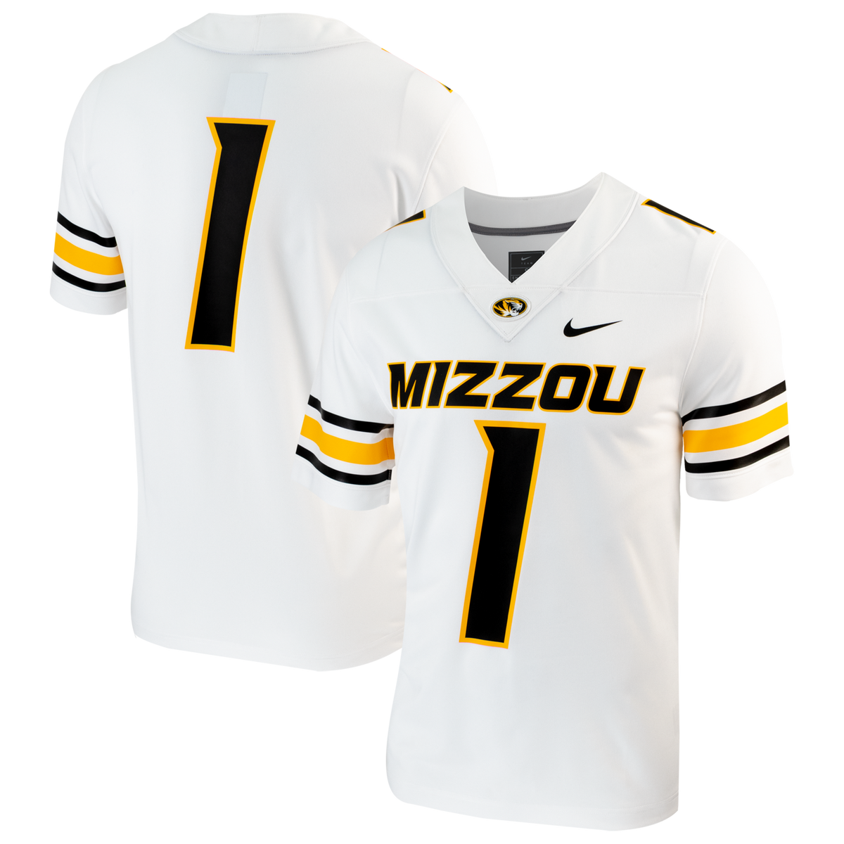#1 Missouri Tigers Replica Football Jersey - White product image 1, provided for visual reference and product detail review