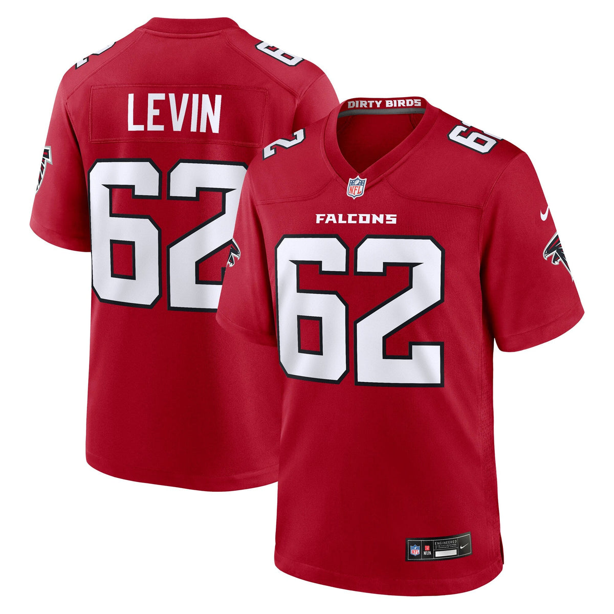 Atlanta Falcons Corey Levin Red Team Game Jersey product image 1, provided for visual reference and product detail review