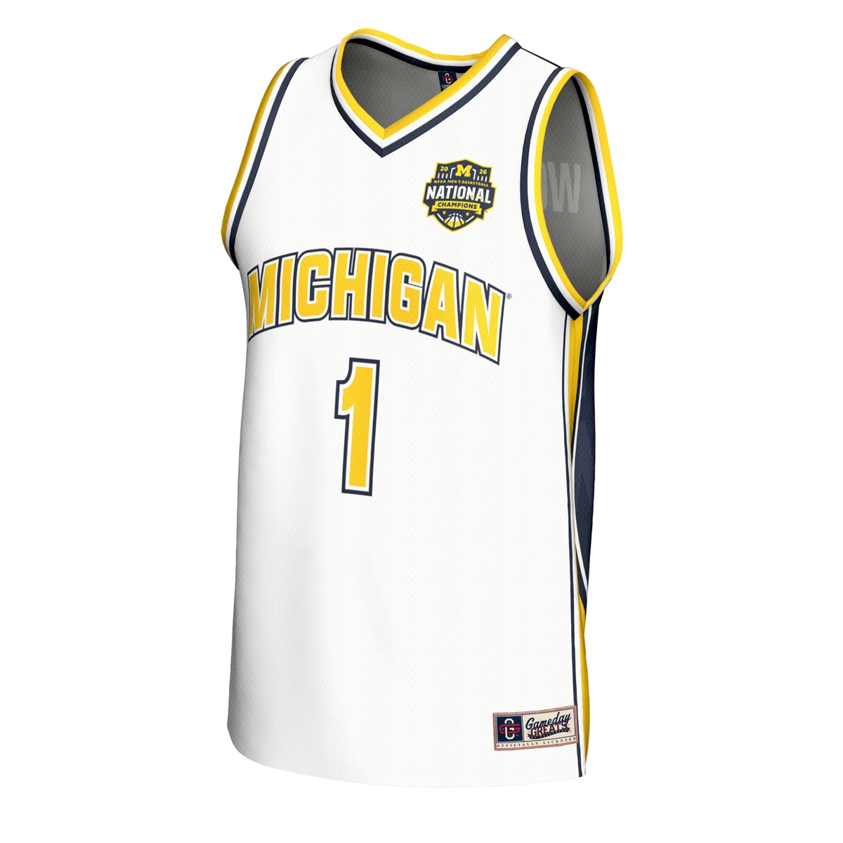Michigan Wolverines 2026 NCAA Basketball National Champions #1 Commemorative Fashion Jersey - White product image 3,