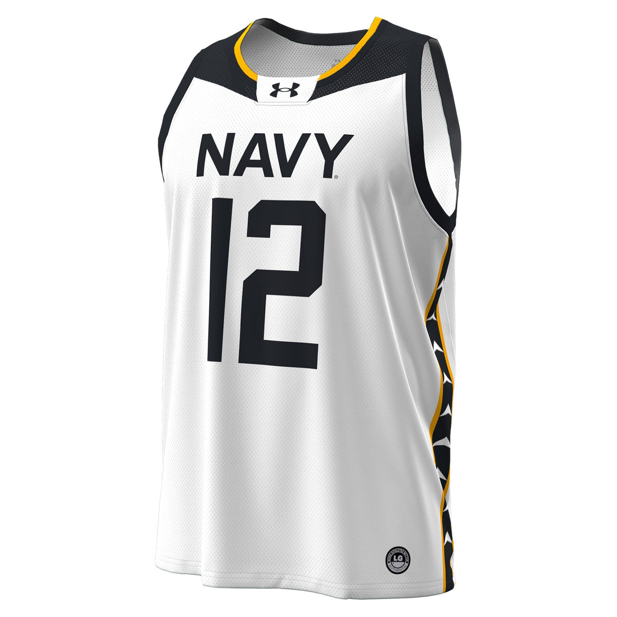 #12 Navy Midshipmen Jolly Rogers Alternate Replica Basketball Jersey - White product image 3, provided for visual reference