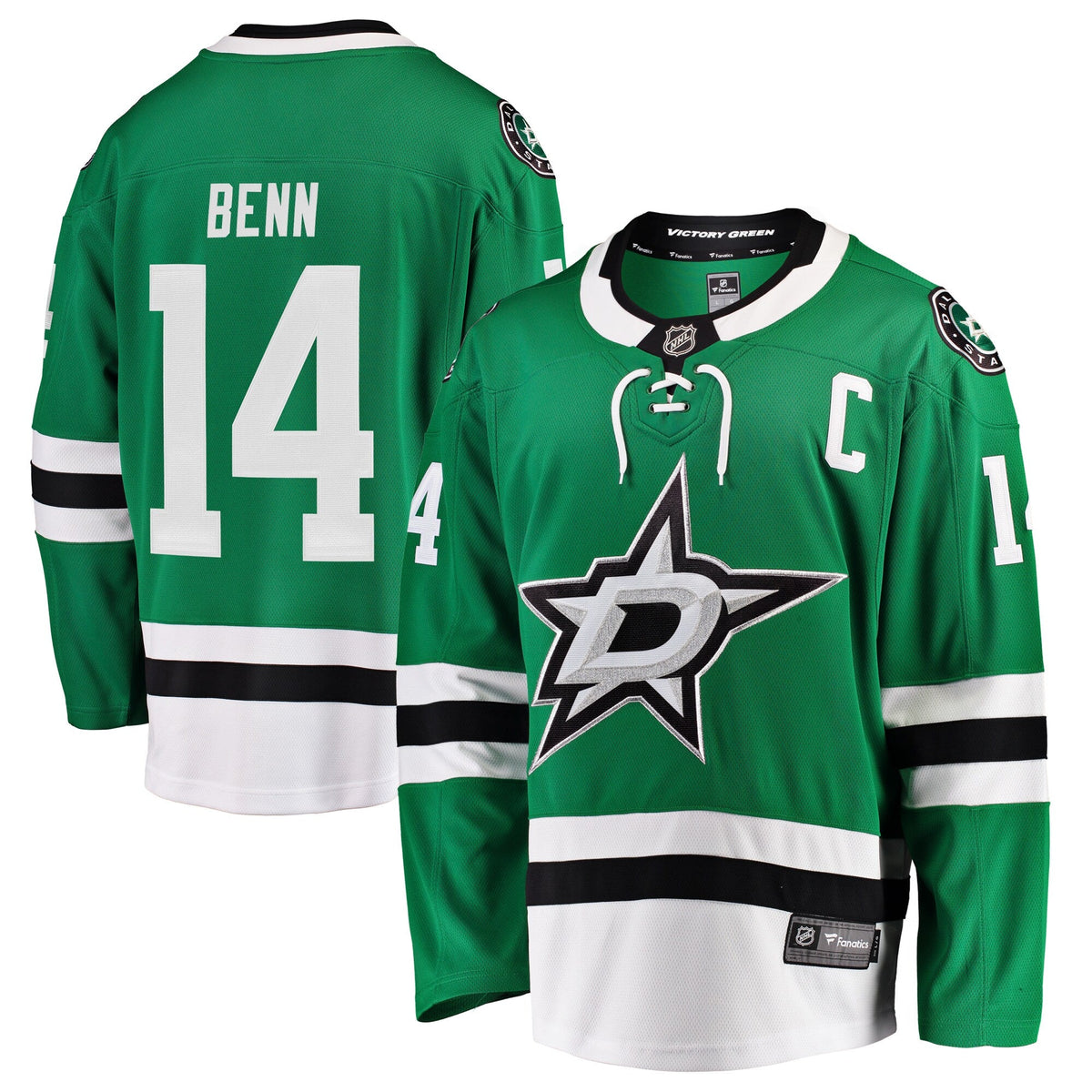 Dallas Stars Jamie Benn Green Breakaway Player Jersey product image 1, provided for visual reference and product detail