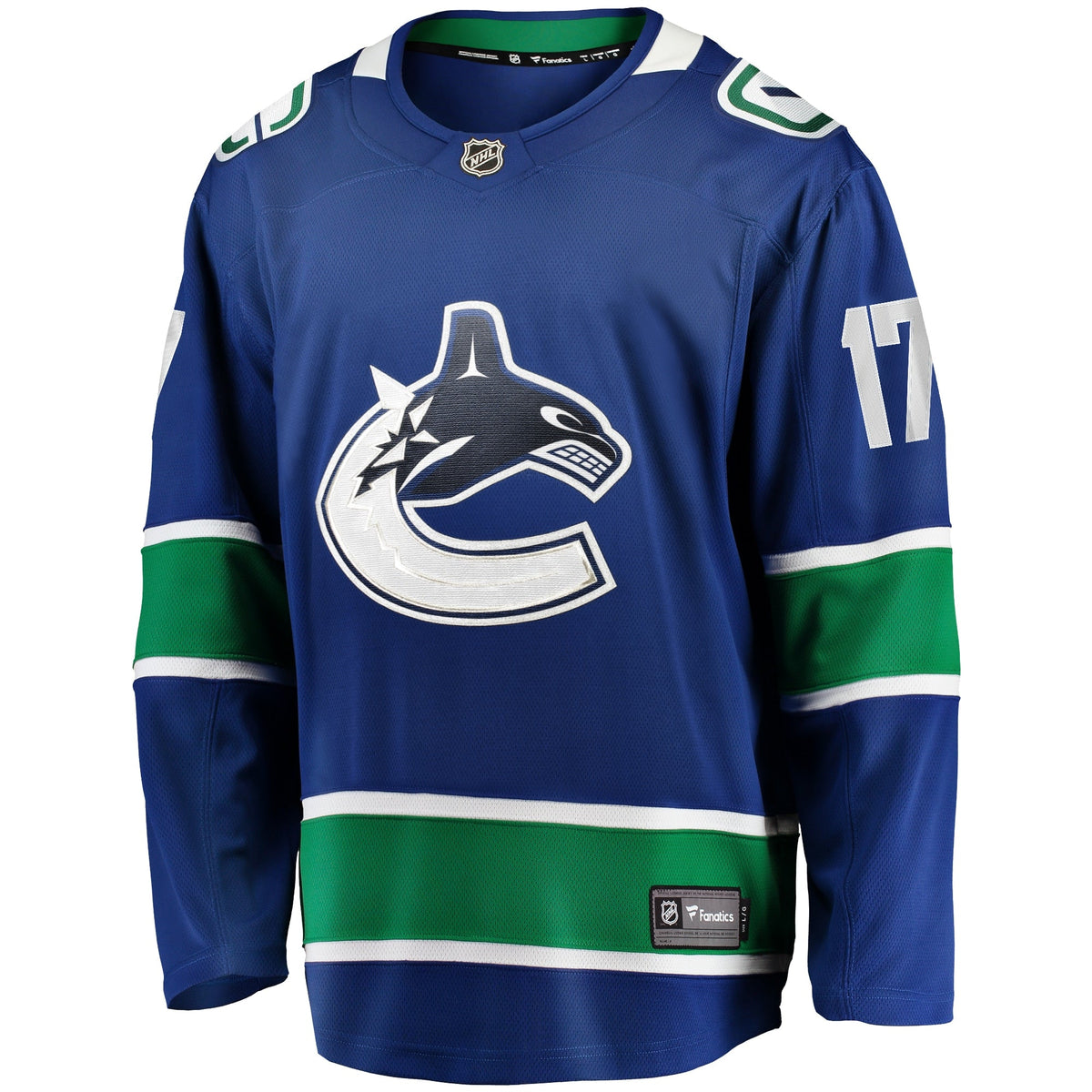 Vancouver Canucks Filip Hronek Blue Home Breakaway Jersey product image 3, provided for visual reference and product detail
