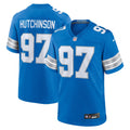 Detroit Lions Aidan Hutchinson Blue Game Jersey product image 1, provided for visual reference and product detail review